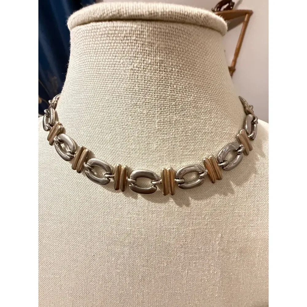 Vintage Two Tone Link Necklace 17” Gold & Silver Tone - Picture 1 of 4